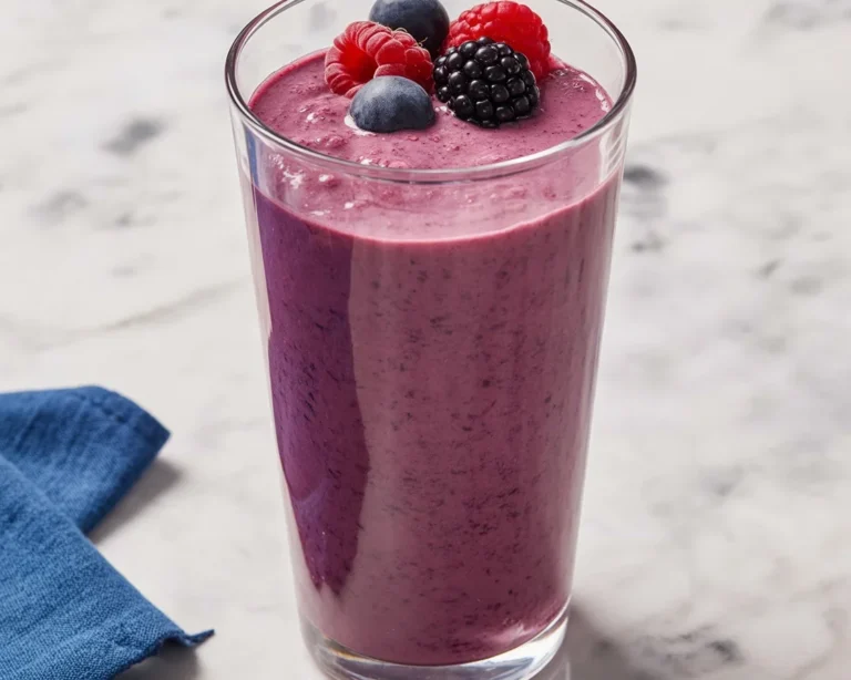Healthy breakfast smoothie with protein, featuring vibrant fruits and creamy yogurt.