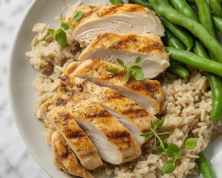Juicy and perfectly cooked chicken breast on a plate