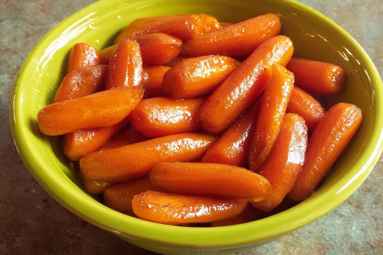 Balsamic glazed carrots garnished and ready to serve as a side dish
