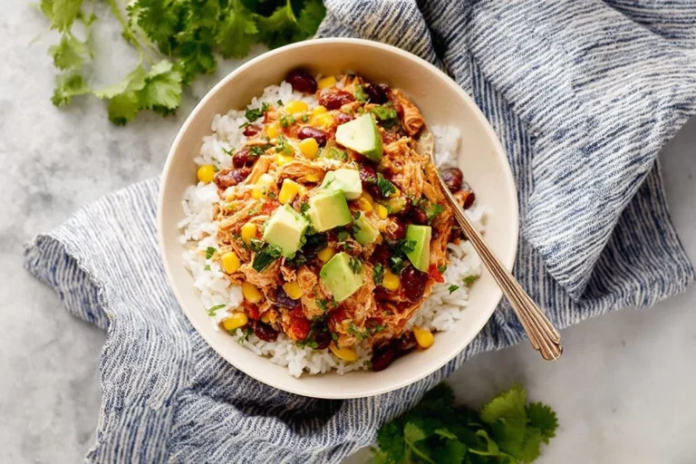 Bowl of delicious Crock Pot Chicken Taco Chili topped with cheese and cilantro