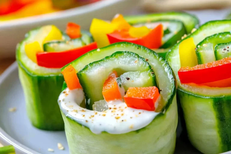 Cucumber sushi roll with fresh ingredients and seaweed on a plate.
