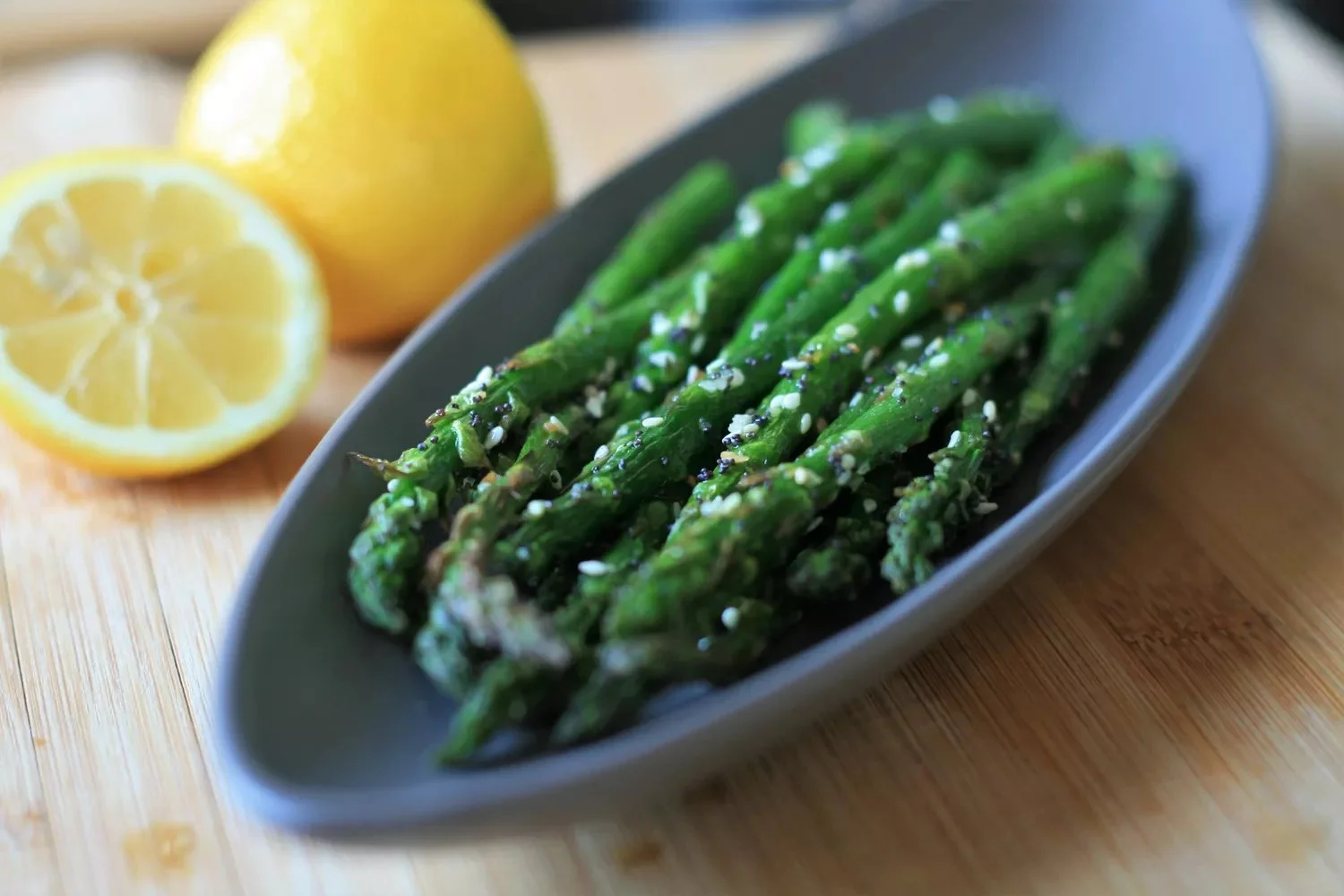 Everything Seasoning Air Fryer Asparagus served in a bowl