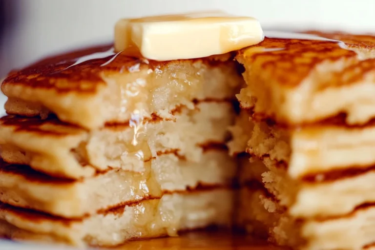 Fluffy cottage cheese pancakes served on a plate with syrup and berries