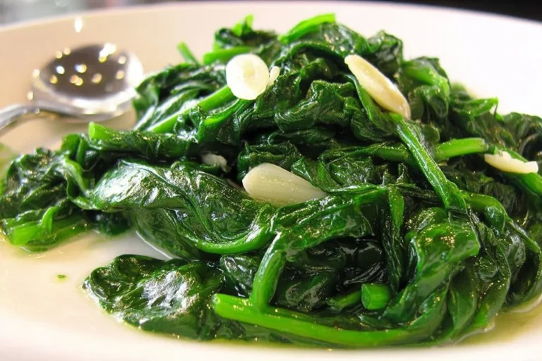 Sautéed Garlic Lemon Spinach with a vibrant green color and a tangy flavor