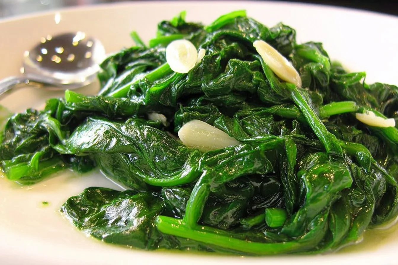 Sautéed Garlic Lemon Spinach with a vibrant green color and a tangy flavor