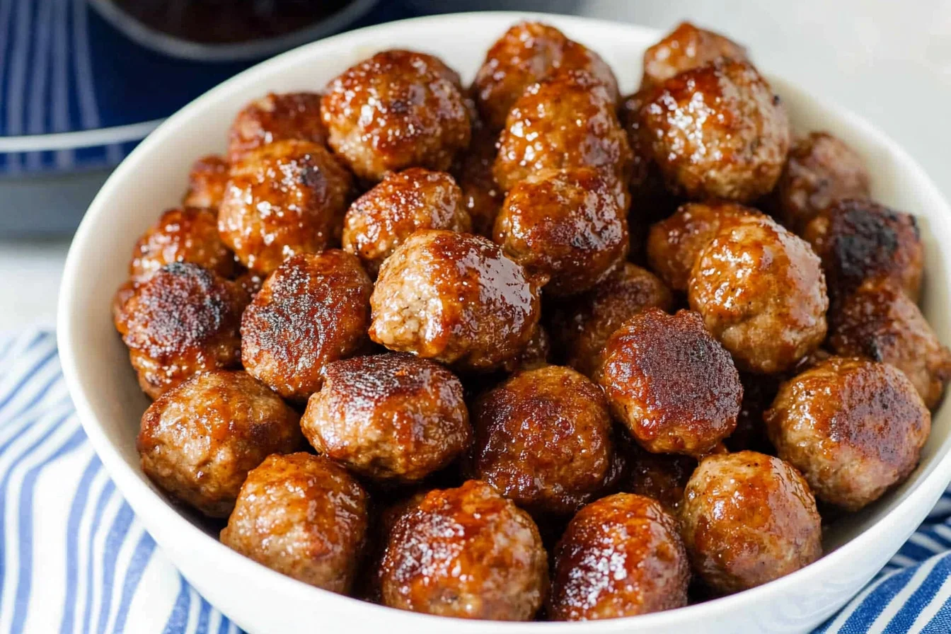 Plate of grape jelly meatballs in a savory sauce