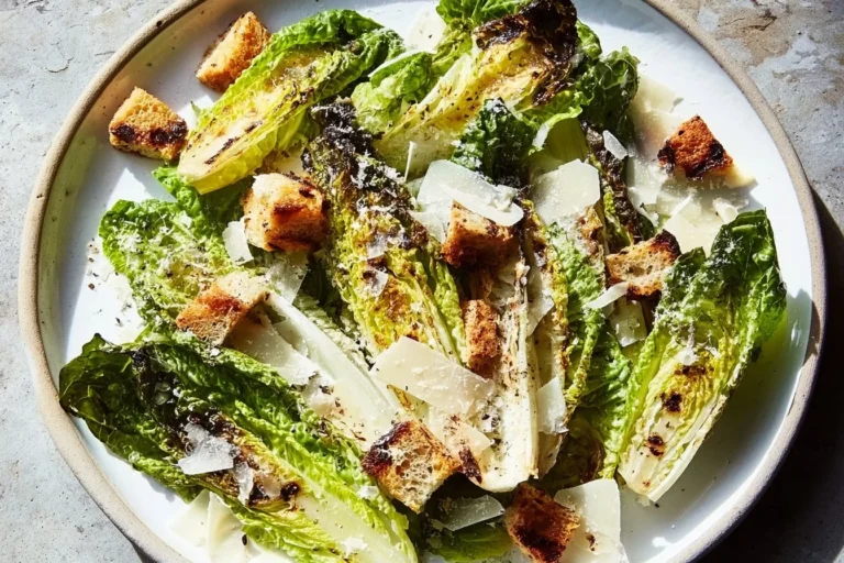 Grilled sourdough topped with Parmesan cheese and romaine lettuce
