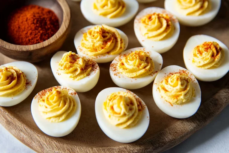 Healthy deviled eggs made with Greek yogurt on a serving platter
