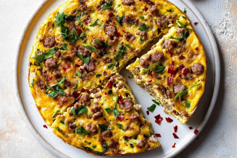 Instant Pot breakfast casserole with sausage served on a plate