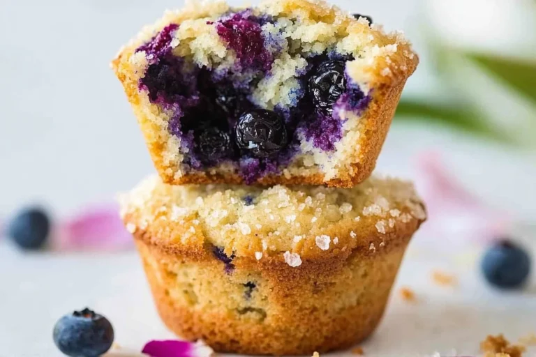 Low carb sugar-free keto blueberry muffins on a plate with fresh blueberries
