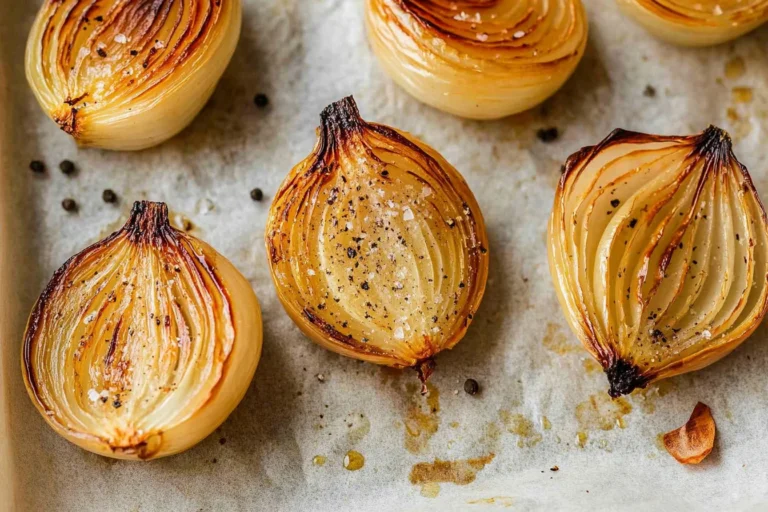 Delicious roasted onions on a wooden cutting board, ready to enhance your meals.