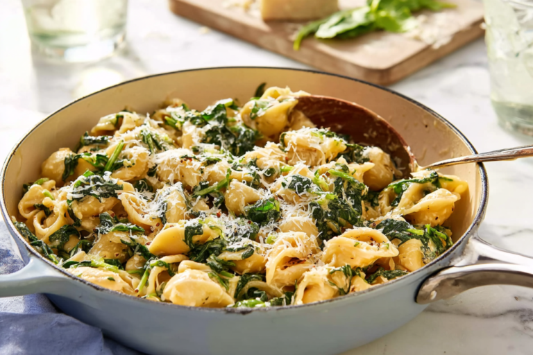 Skillet Cacio e Pepe Tortellini With Wilted Greens